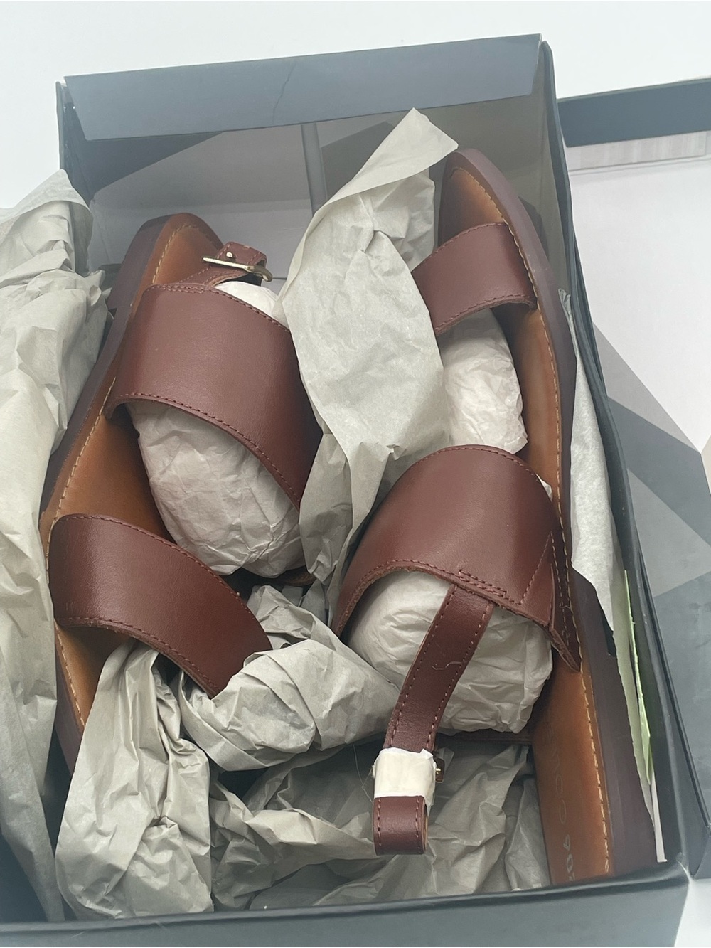 206 Collective Brown Leather Slide Sandals